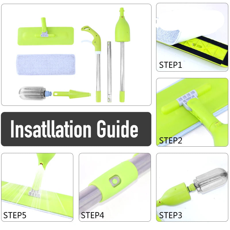 Magic Water Spray Mop with Microfiber Cloth & Built-in Water Tank