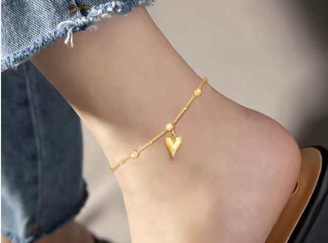 Heart Charm Gold Anklet for Women (pair)