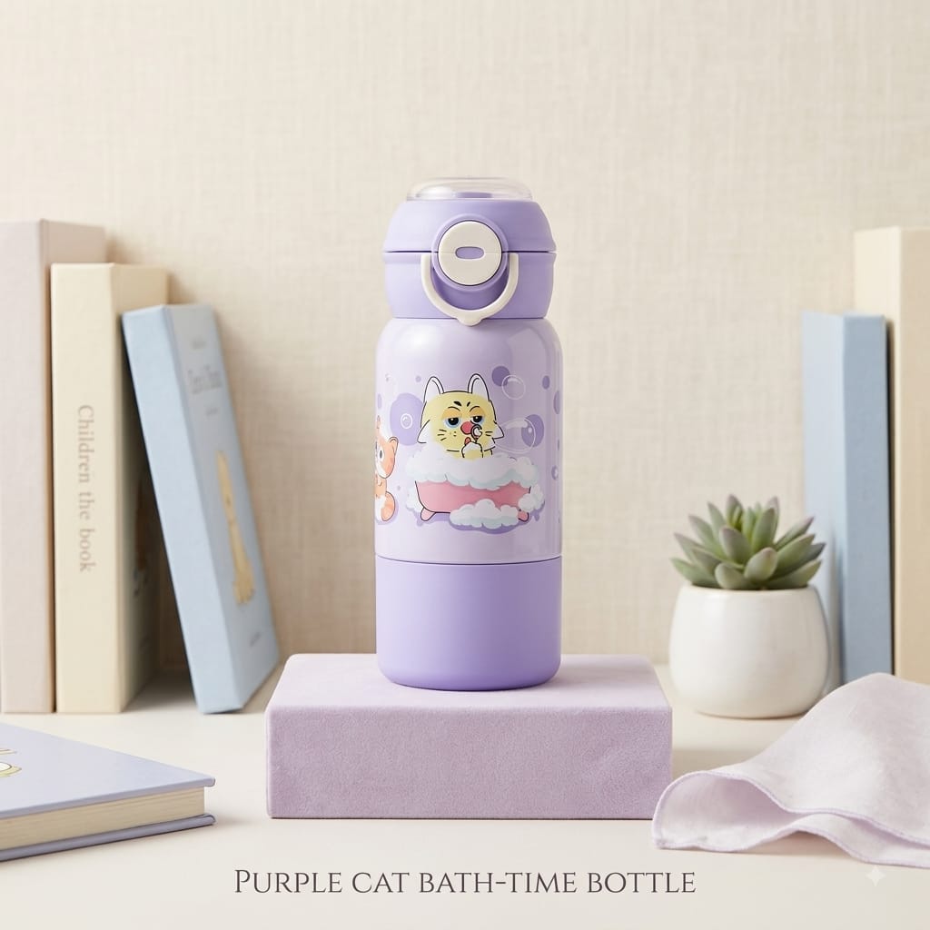 Cute Purple Cat Kids Water Bottle