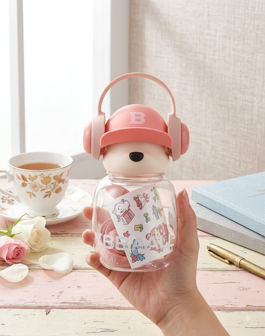 Cute Cartoon Kids Water Bottle with Handle & Straw – Adorable Character Design