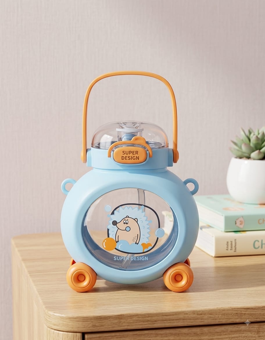 Cute Kids Portable Water Bottle with Handle – Adorable Cartoon Design