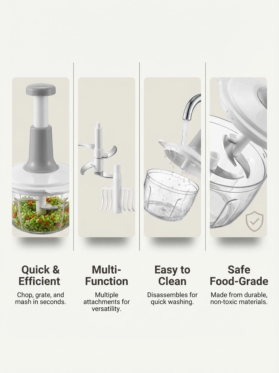 Manual Hand Push Chopper | Multifunctional Mixer/Press Cutter Vegetable & Meat Grinder