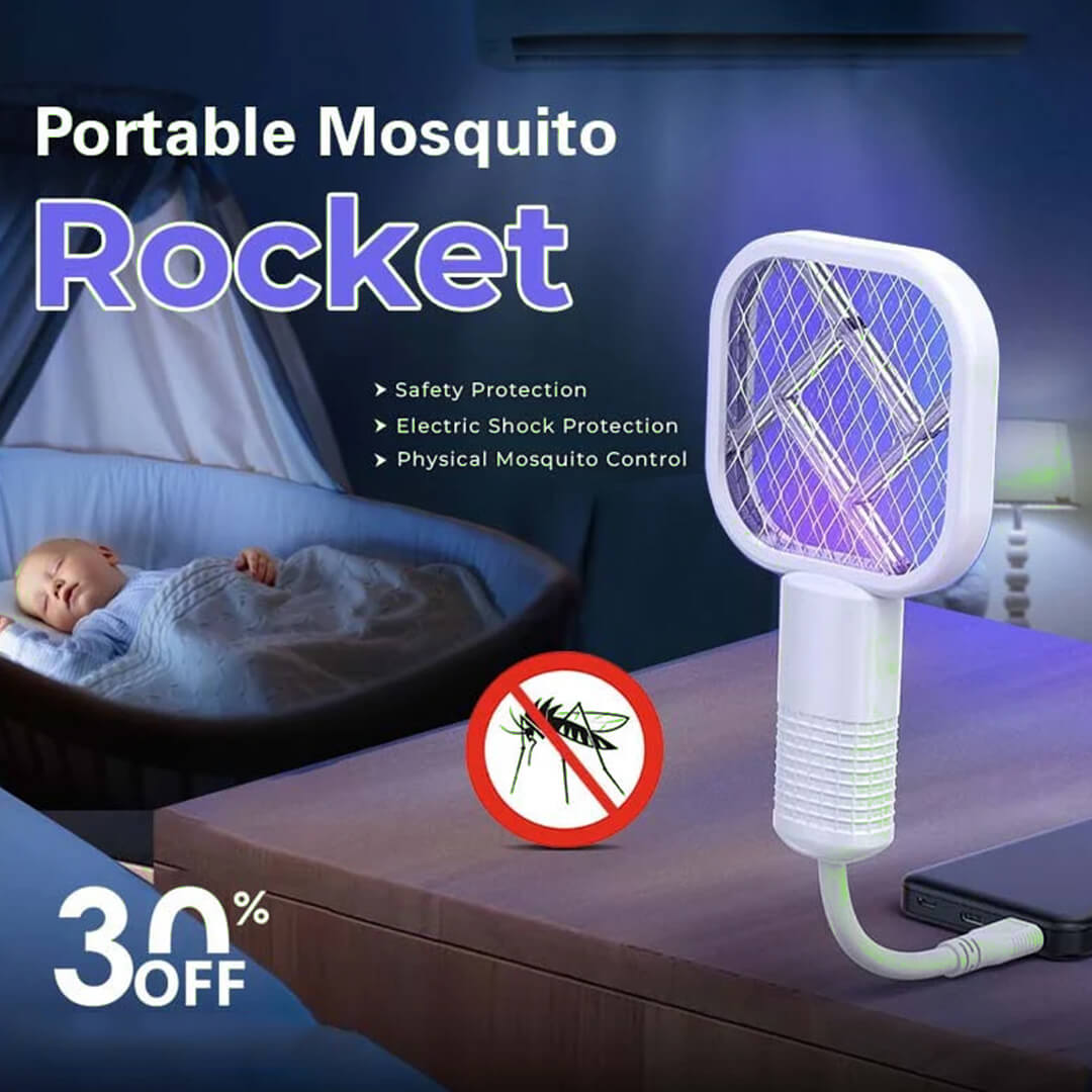 USB Portable Mini Mosquito Racket with UV Light – Rechargeable Electric Bug Zapper Killer