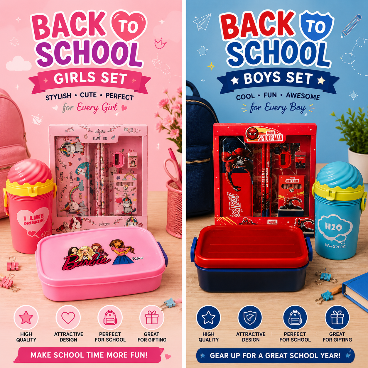 Back to School Combo Set – Stationery Box & Lunch Box with FREE Water Bottle