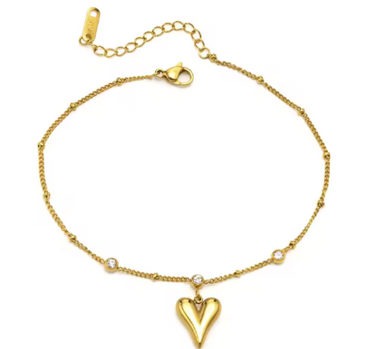 Heart Charm Gold Anklet for Women (pair)