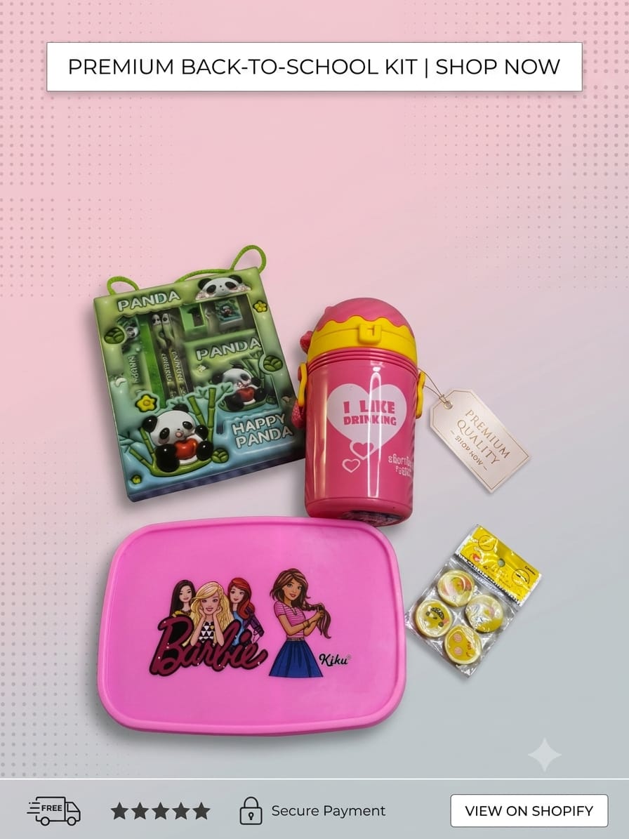 Back to School Combo Set – Stationery Box & Lunch Box, Water Bottle with FREE Erasers