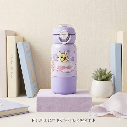 Cute Purple Cat Kids Water Bottle