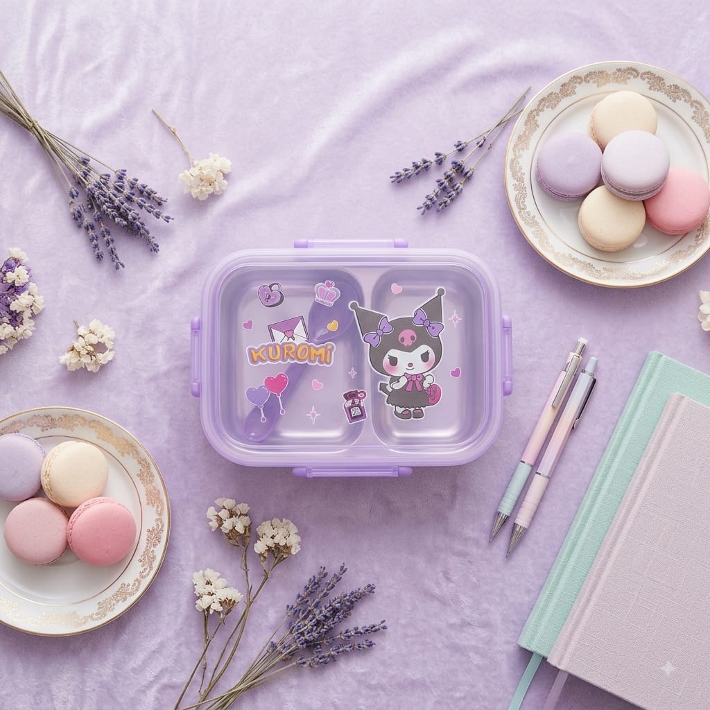 Cute Kuromi Kids Lunch Box – 2-Compartment Bento Food Container