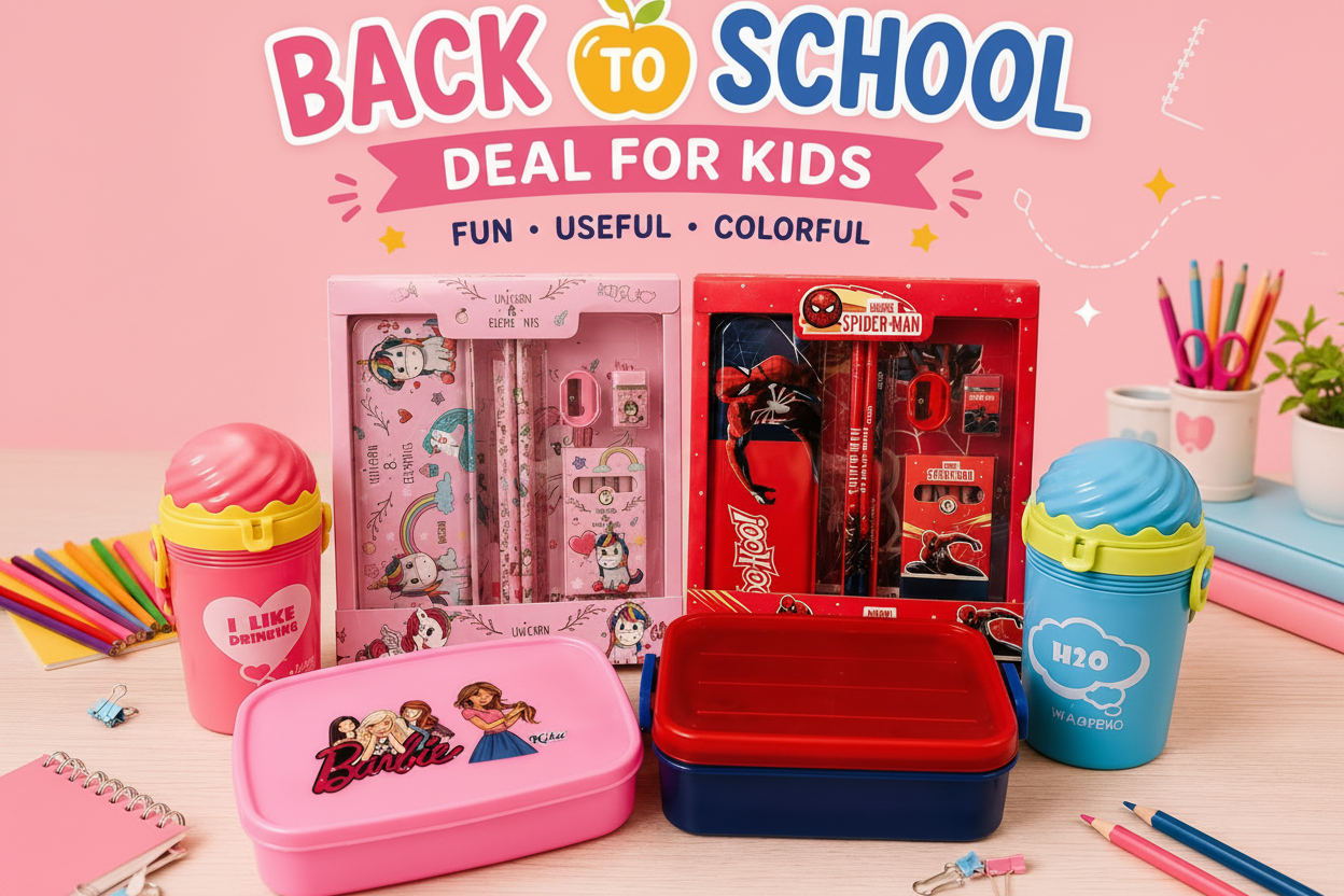 Back to School Combo Set – Stationery Box & Lunch Box with FREE Water Bottle