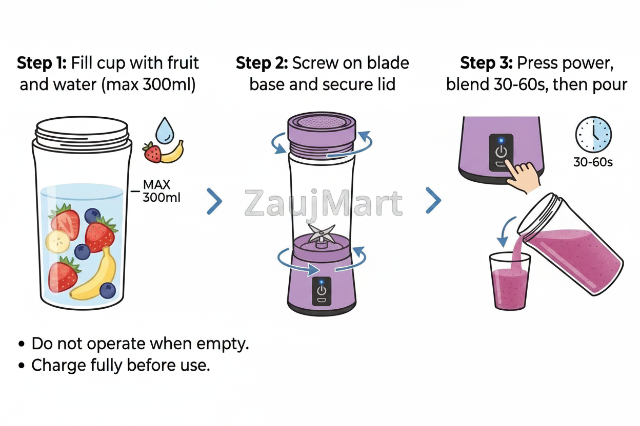 Portable & Rechargeable Juicer Blender - Mini Personal Travel Blender with 6 Blades, Ice Crushing