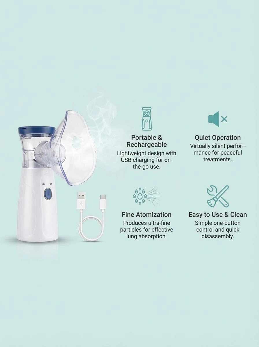 Portable Mesh Nebulizer | Handheld Steam Inhaler for Adults & Kids